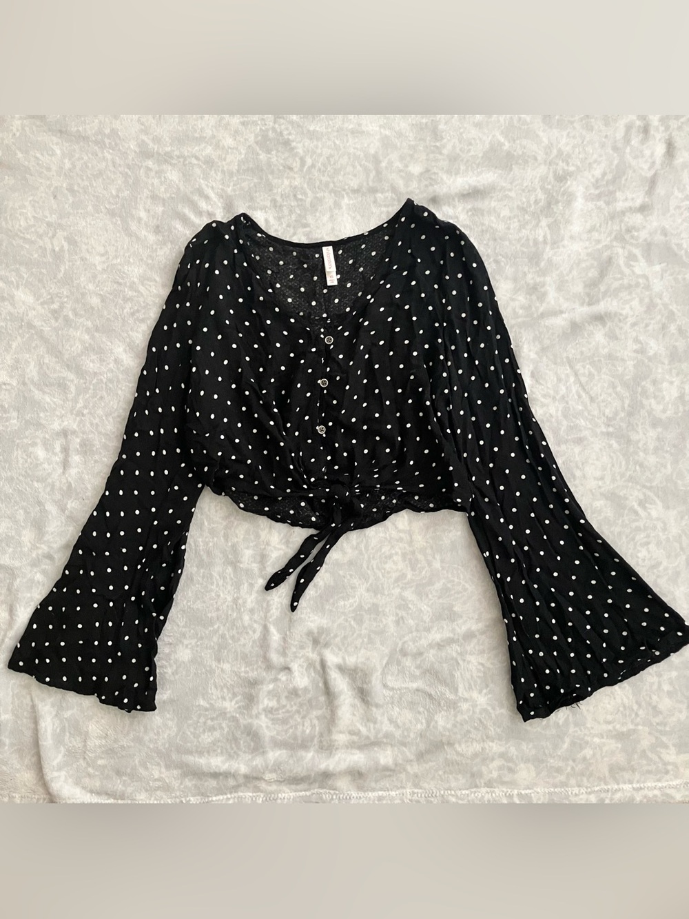 Xhilaration Polka Dot Bell Sleeve Tie Front Crop Top XS